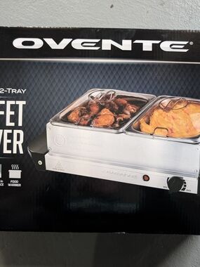 Ovente Stainless Steel 2-Tray Buffet Server - Silver